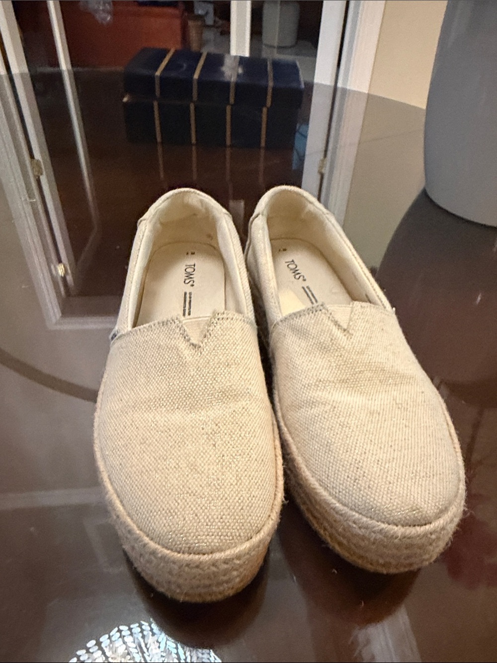TOMS Natural Canvas Espadrille Platform Slip-On - Beige